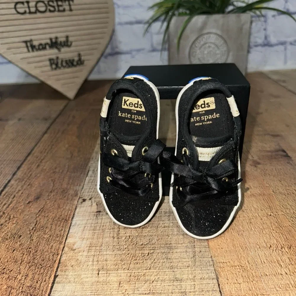 Keds X Kate Spade Kickstart Glitter Sneaker Black Gold size 5M